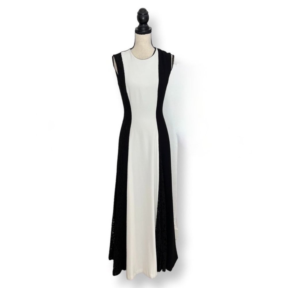 Carolina Herrera color block black white lace details gown dress size 6